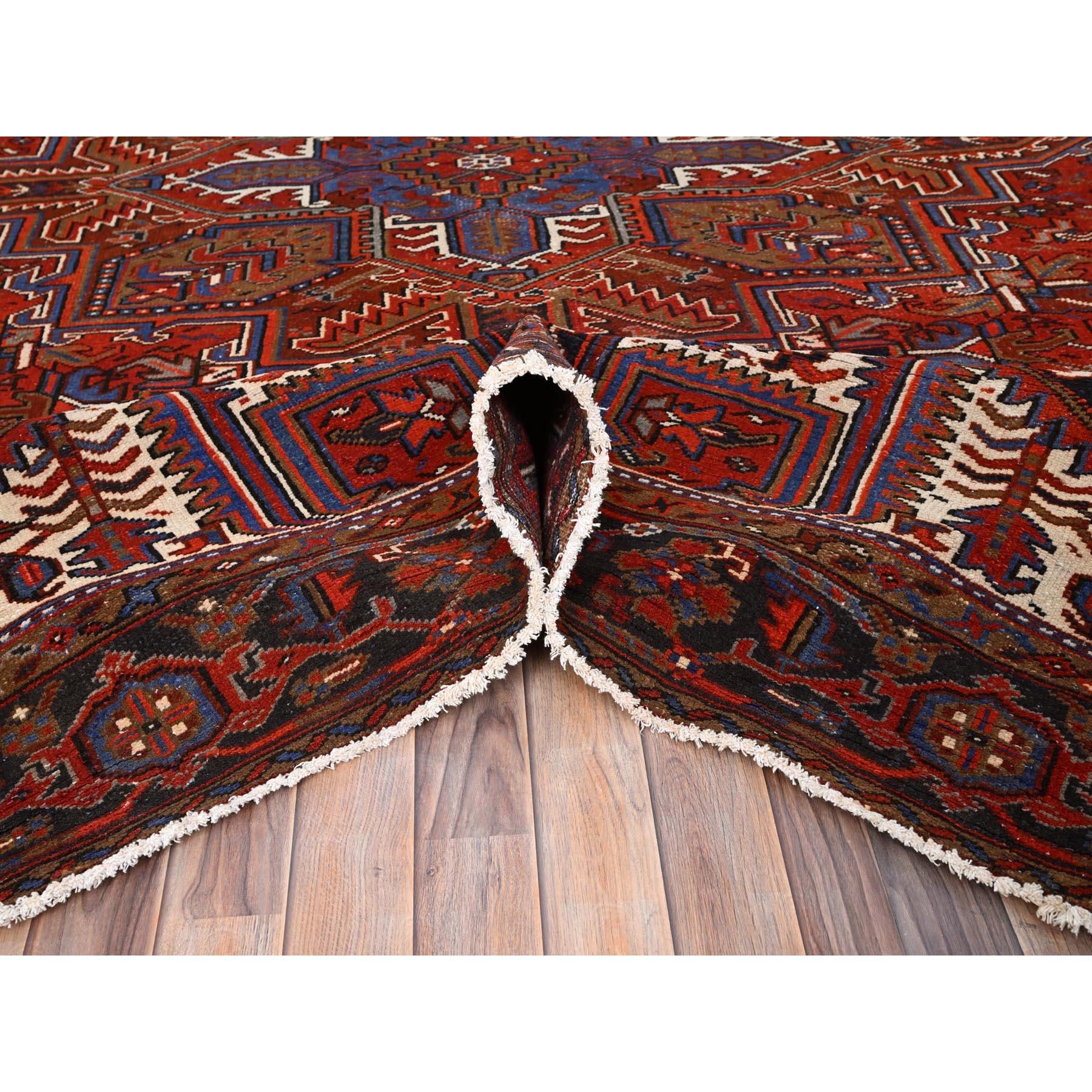 Red Semi Antique Persian Heriz Good Cond Rustic Feel Worn Wool Hand Knotted Rug For Sale 1