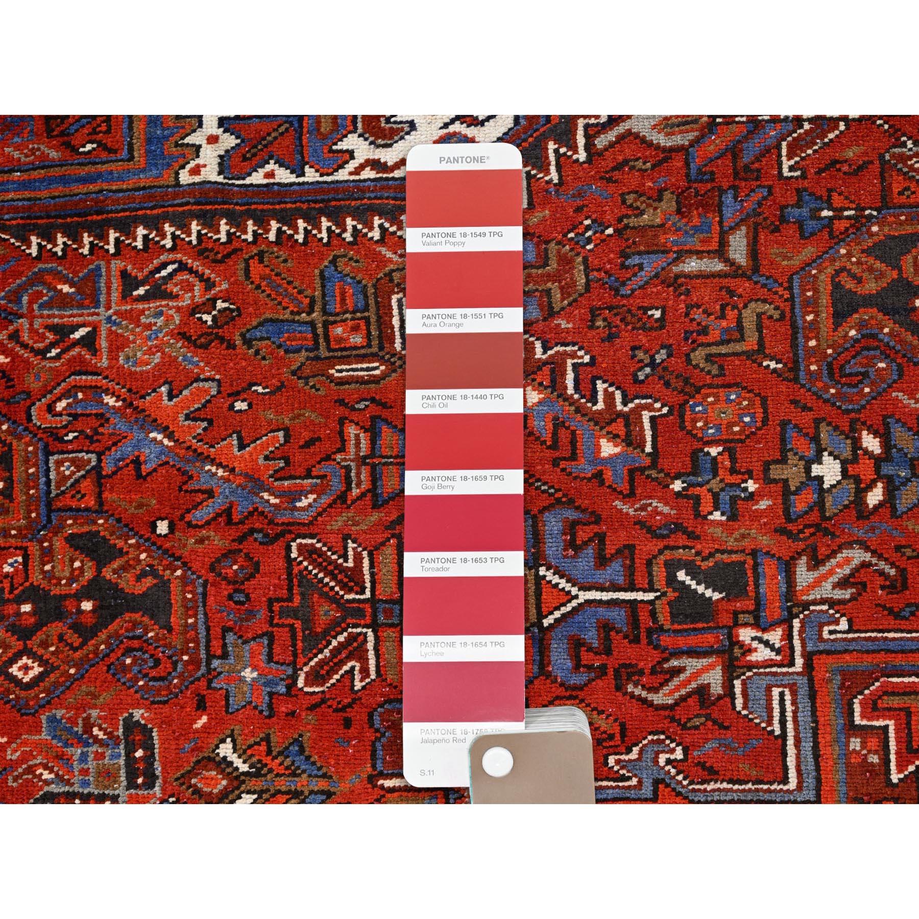 Red Semi Antique Persian Heriz Good Cond Rustic Feel Worn Wool Hand Knotted Rug For Sale 3