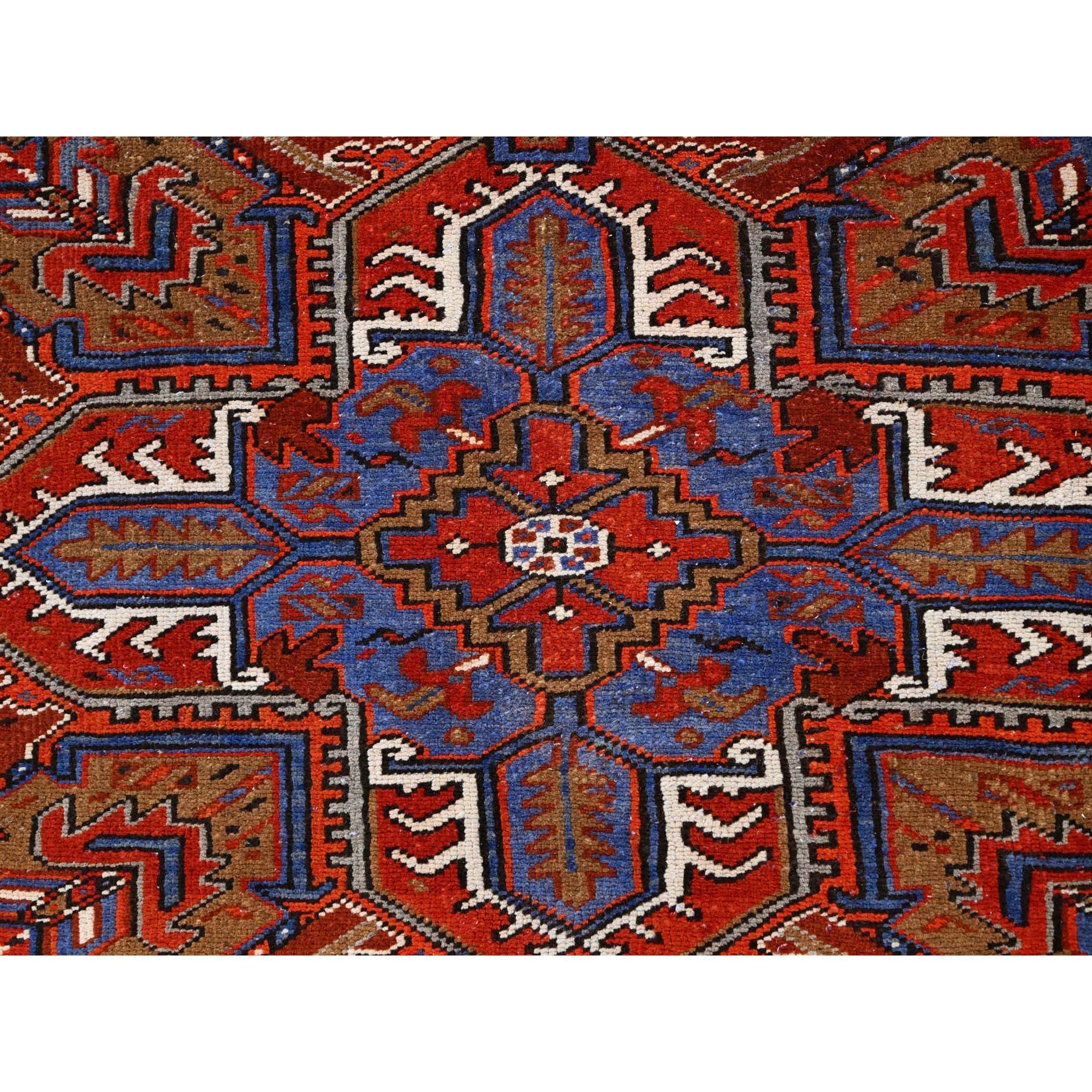 Red Semi Antique Persian Heriz Good Cond Rustic Feel Worn Wool Hand Knotted Rug For Sale 4