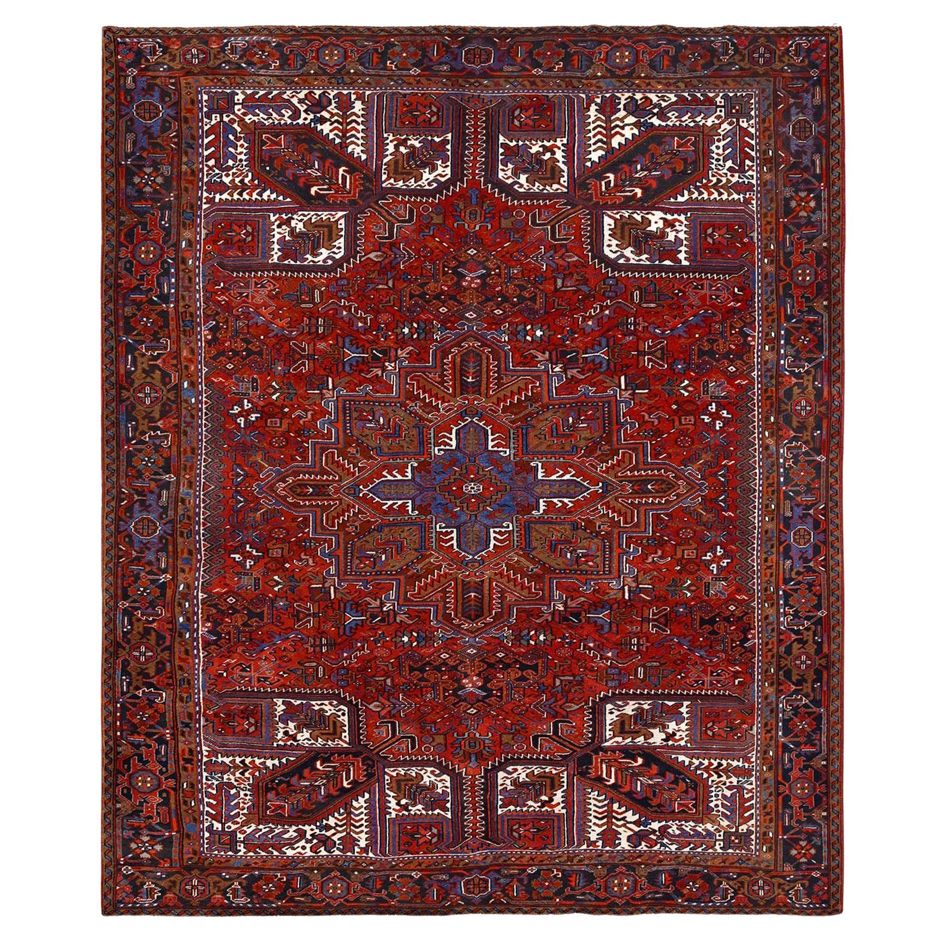 Red Semi Antique Persian Heriz Good Cond Rustic Feel Worn Wool Hand Knotted Rug For Sale