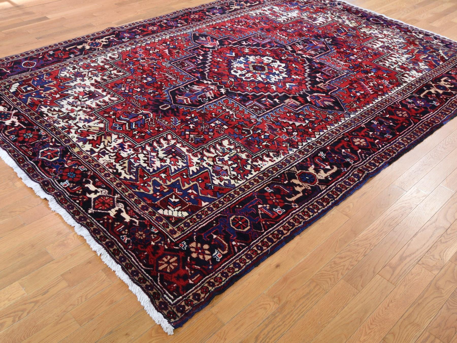 Hand-Knotted Red Semi Antique Persian Heriz Good Condition Hand Knotted Oriental Rug, 7'9