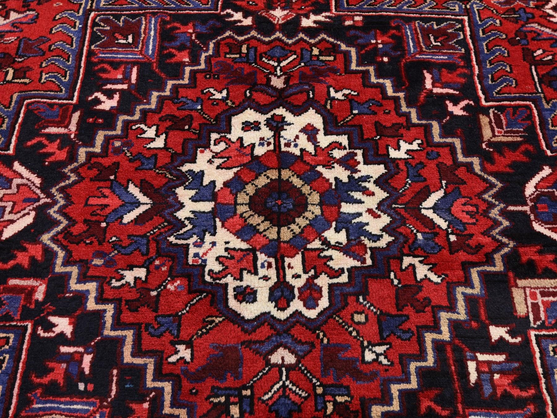 Red Semi Antique Persian Heriz Good Condition Hand Knotted Oriental Rug, 7'9