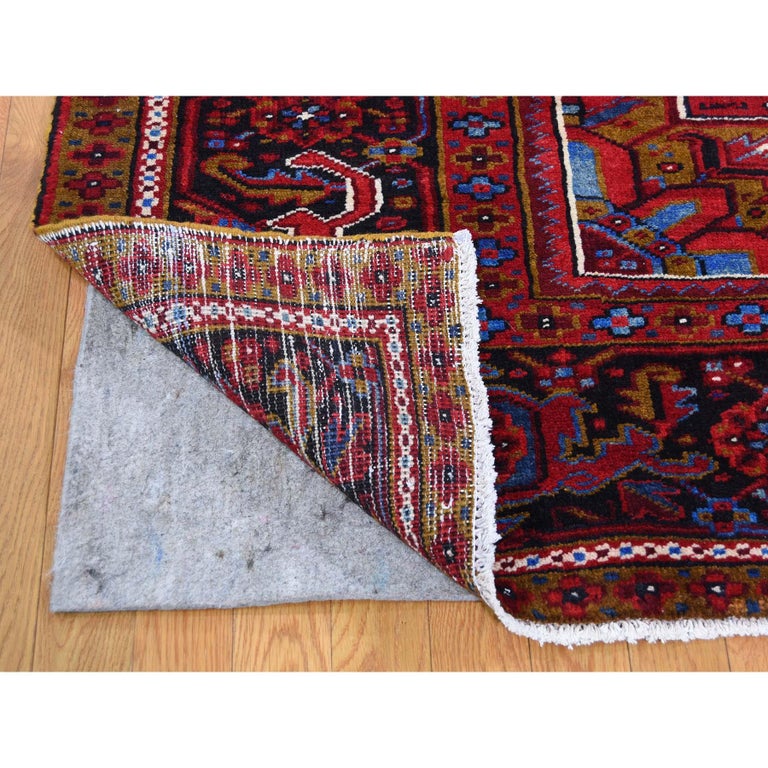 Red Semi Antique Persian Heriz Hand Knotted Thick Oriental Rug at 1stdibs