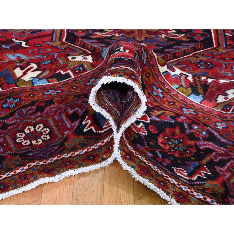 Red Semi Antique Persian Heriz Hand Knotted Thick Oriental Rug at 1stdibs