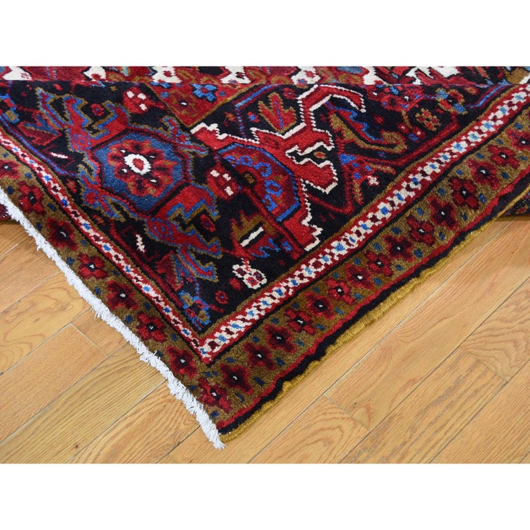 Red Semi Antique Persian Heriz Hand Knotted Thick Oriental Rug at 1stdibs