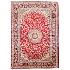Red Semi Antique Persian Isfahan Pure Wool Hand Knotted Oriental Rug