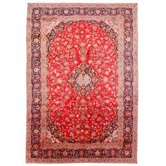 Red Semi Antique Persian Kashan Pure Wool Hand Knotted Oriental Rug
