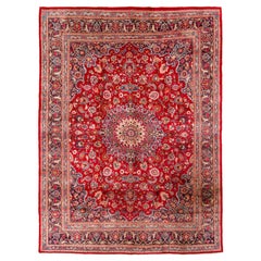 Red Semi Antique Persian Mashad Full Pile Thick And Plush Hand Knotted Oriental