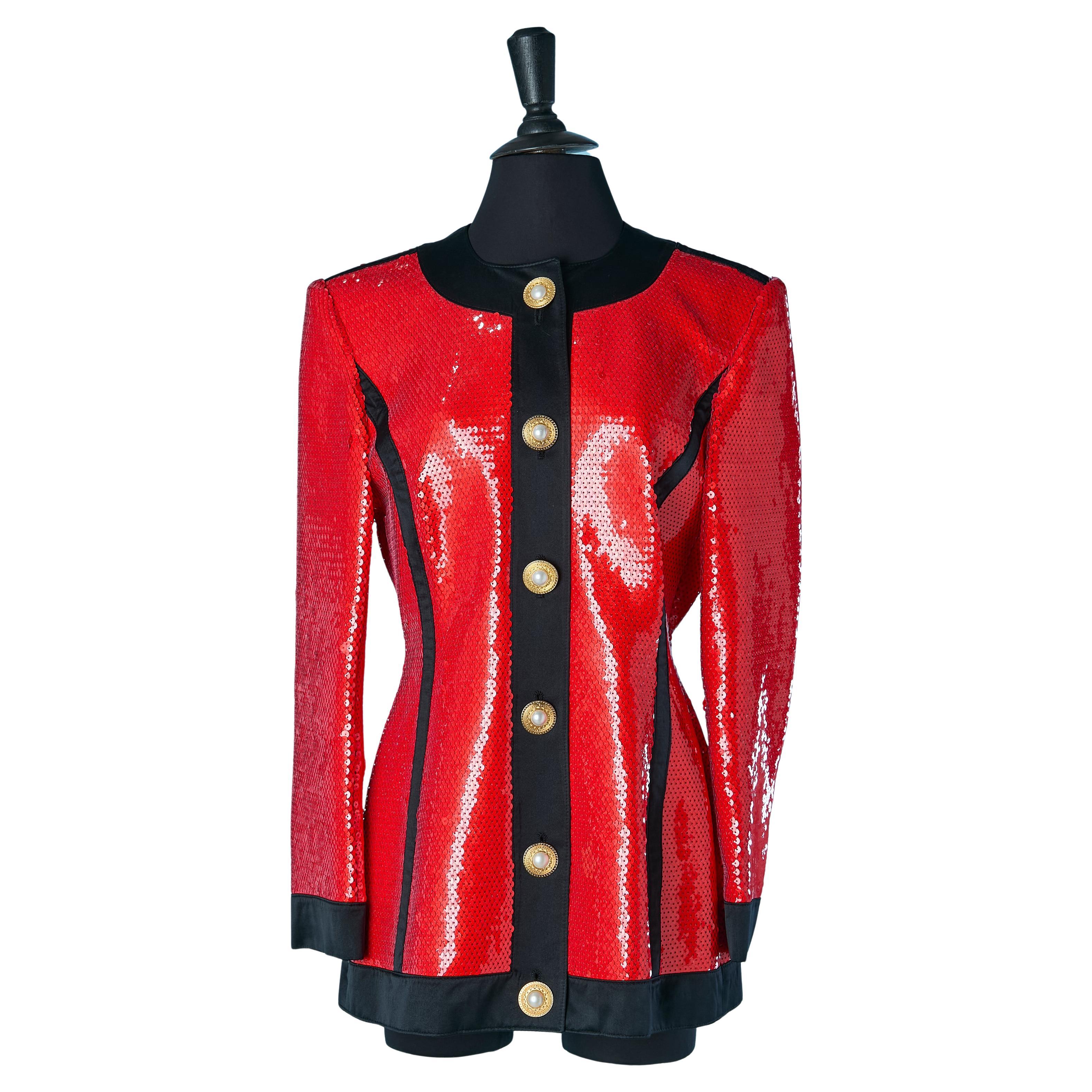 Red sequin single breasted jacket with silk satin edge SAINT PHIL