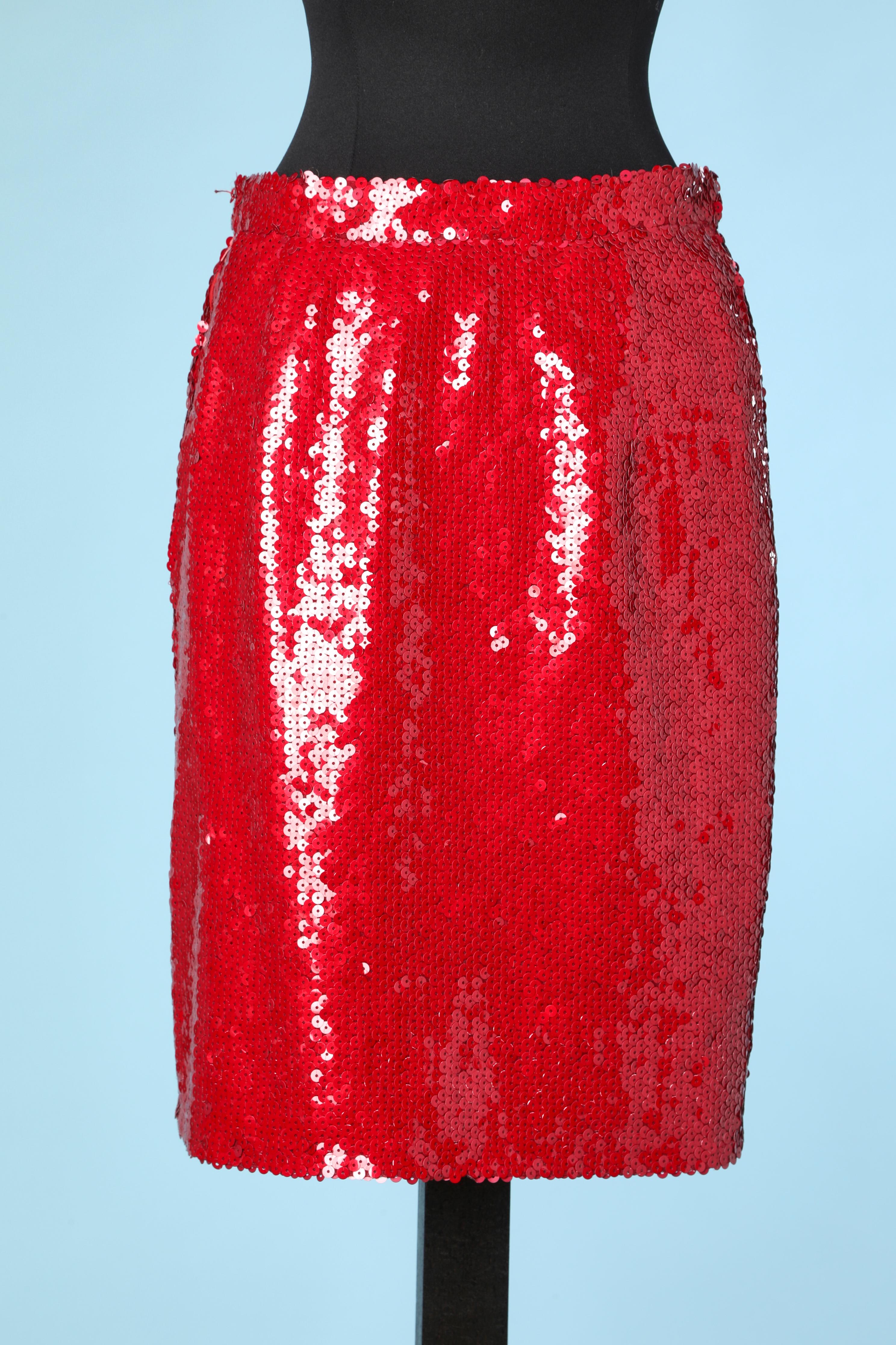 red sequin midi skirt