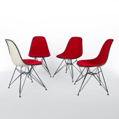 Red Set of 4 Herman Miller Eames Upholstered DSR Dining Side Shell Chairs