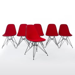 Red Set '6' Herman Miller Eames Upholstered DSR Dining Side Shell Chairs