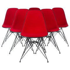 Red Set '6' Herman Miller Eames Upholstered DSR Dining Side Shell Chairs