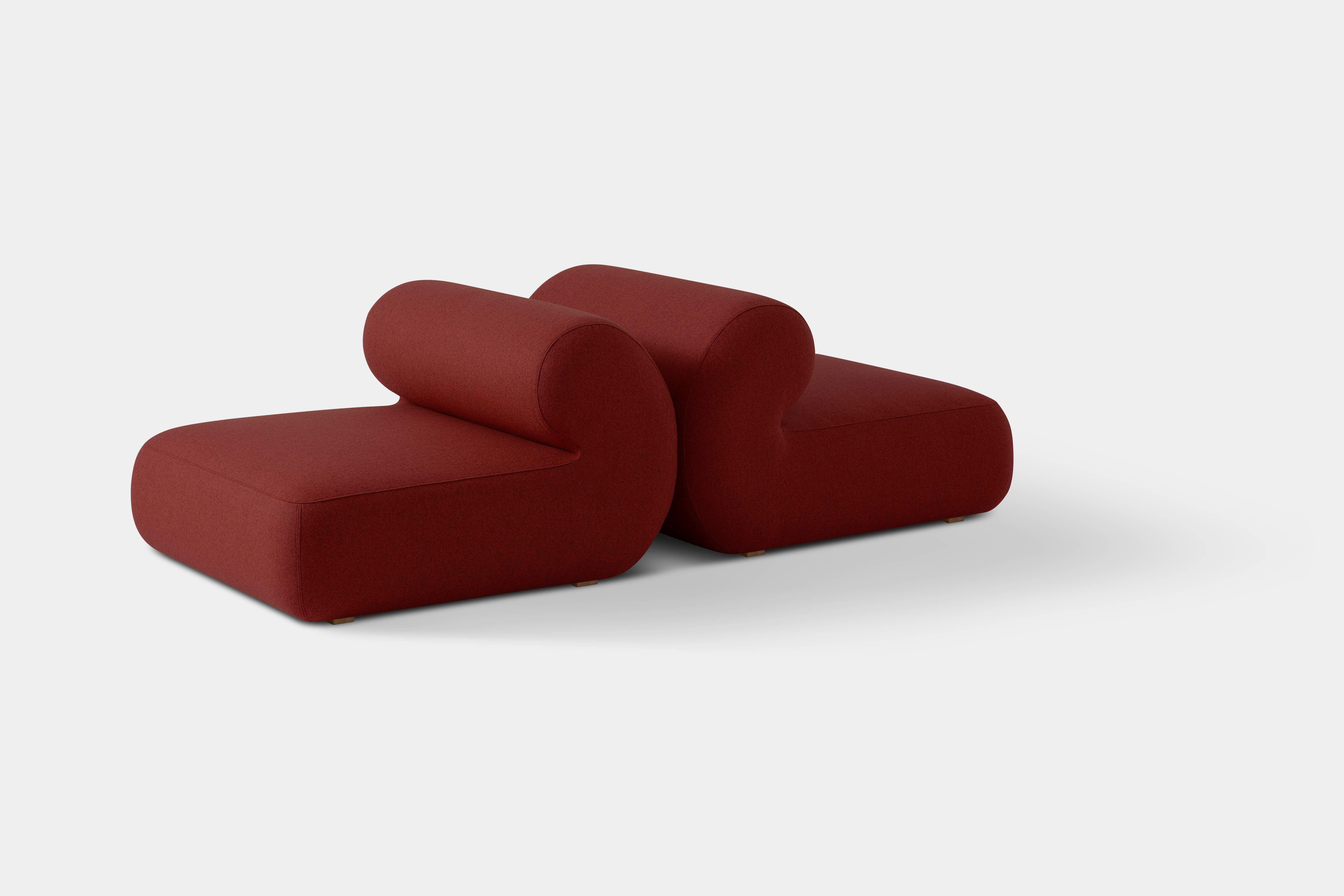 Red Set of 2 Michelin Straight Module by Pepe Albargues
Dimensions: W 103 x D 113 x H 71 cm
Materials: Pinewood, plywood and tablex structure.
Foam CMHR (high resilience and flame retardant) for all our cushion filling systems.
Lacquered beech wood