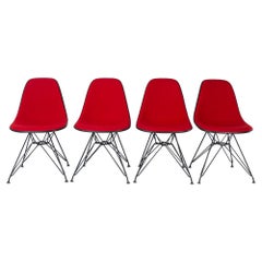 Red Set of 4 Herman Miller Eames Upholstered DSR Dining Side Shell Chairs