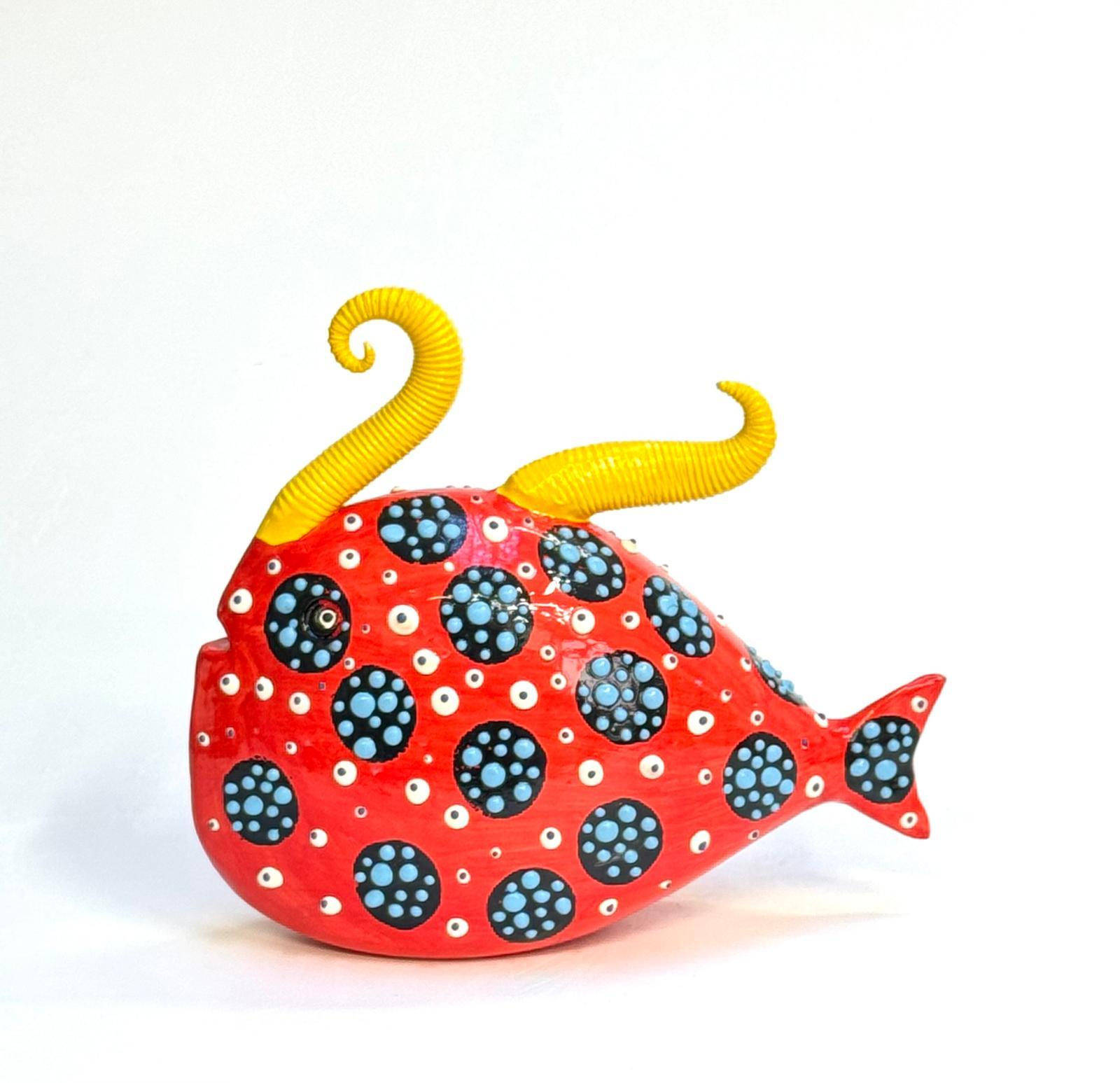 italien Red ! ensemble de poissons uniques fabriqués à la main en Italie, en céramique et en émaux. en vente
