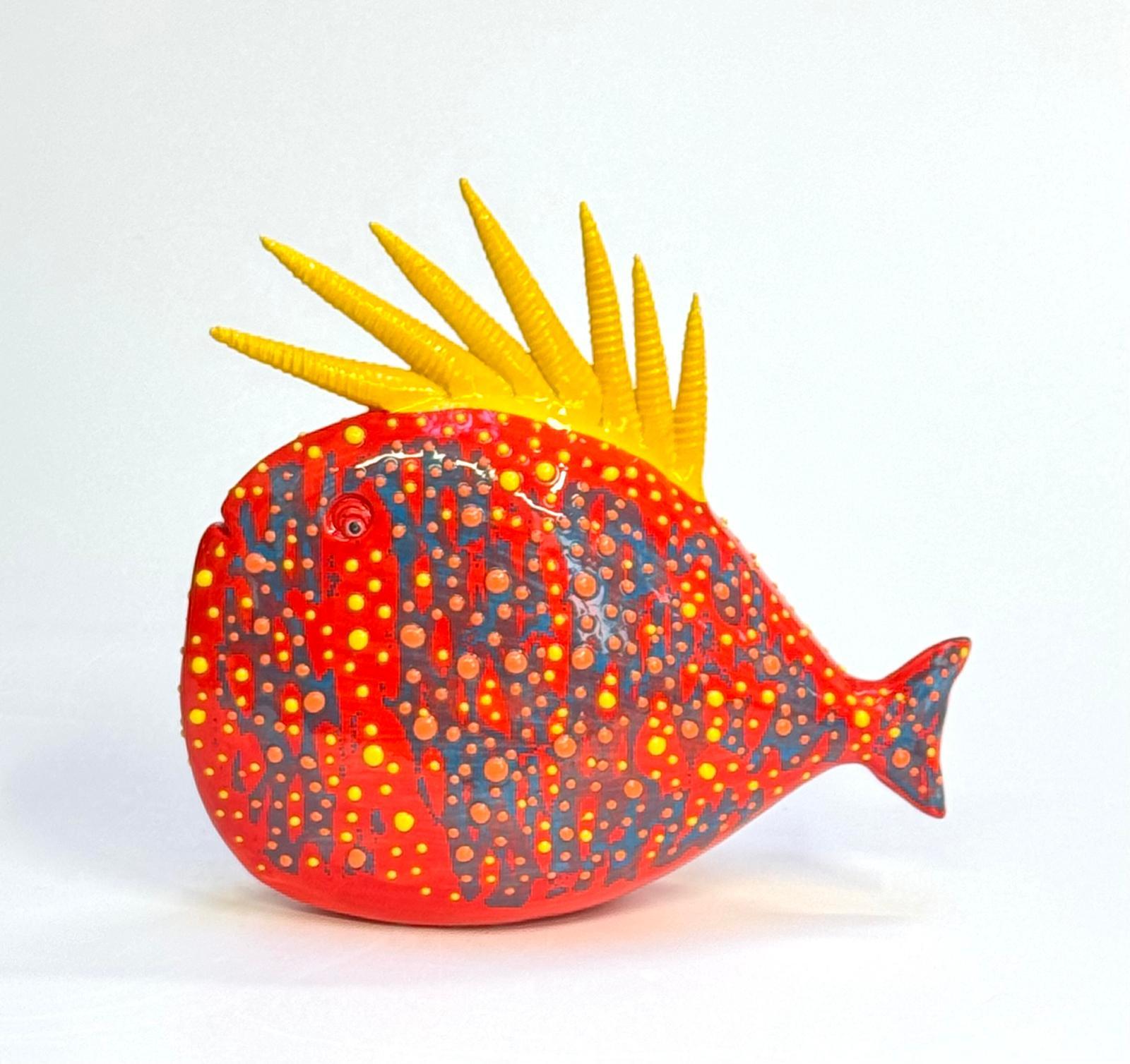 Fait main Red ! ensemble de poissons uniques fabriqués à la main en Italie, en céramique et en émaux. en vente
