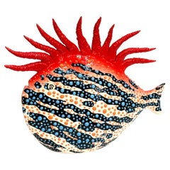 Red! set of unique handcrafted fish handmade in Italy, ceramic and enamels.