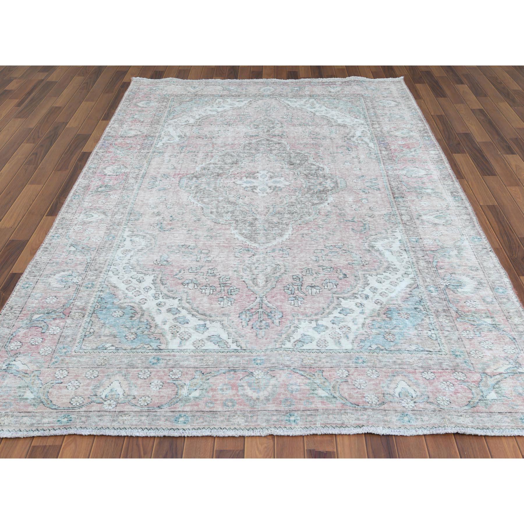 Medieval Red Shabby Chic Old Persian Tabriz Medallion Design Oriental Rug For Sale