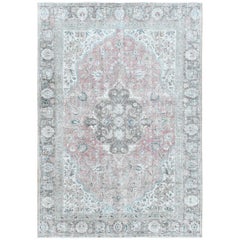 Red Shabby Chic Vintage Look Persian Tabriz Medallion Oriental Rug