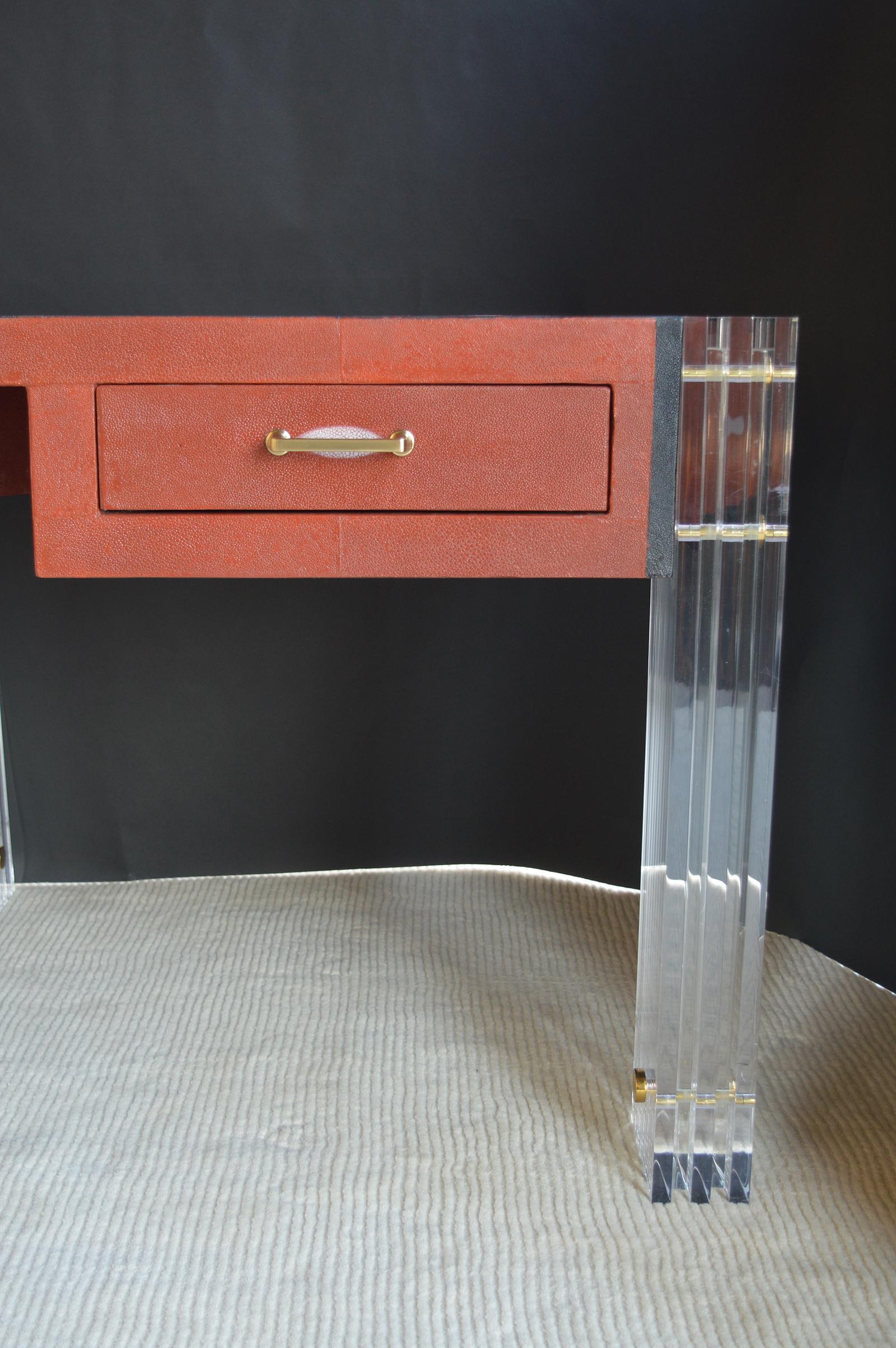 Red Shagreen and Lucite Desk 6