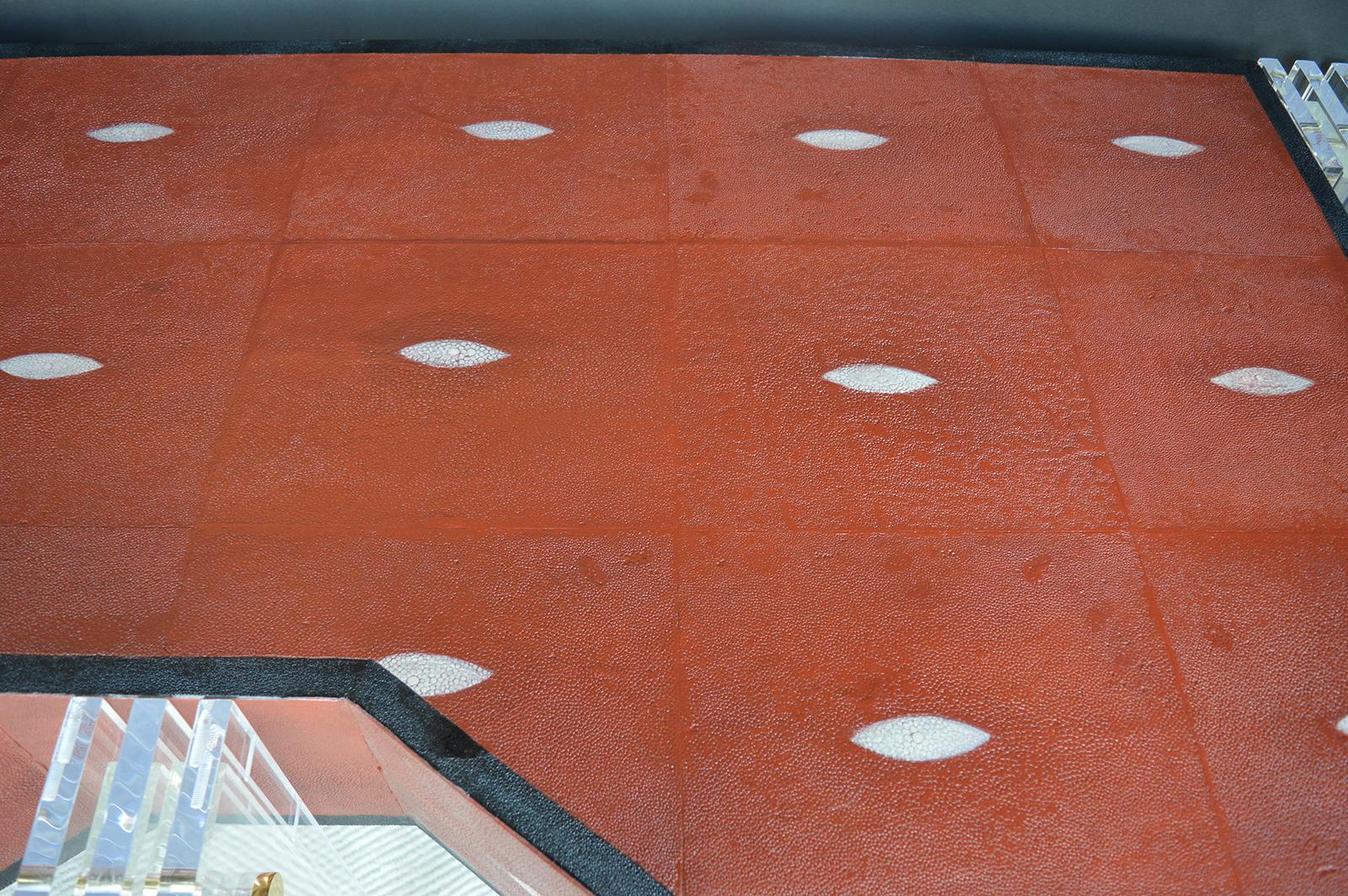 Red Shagreen and Lucite Desk 2