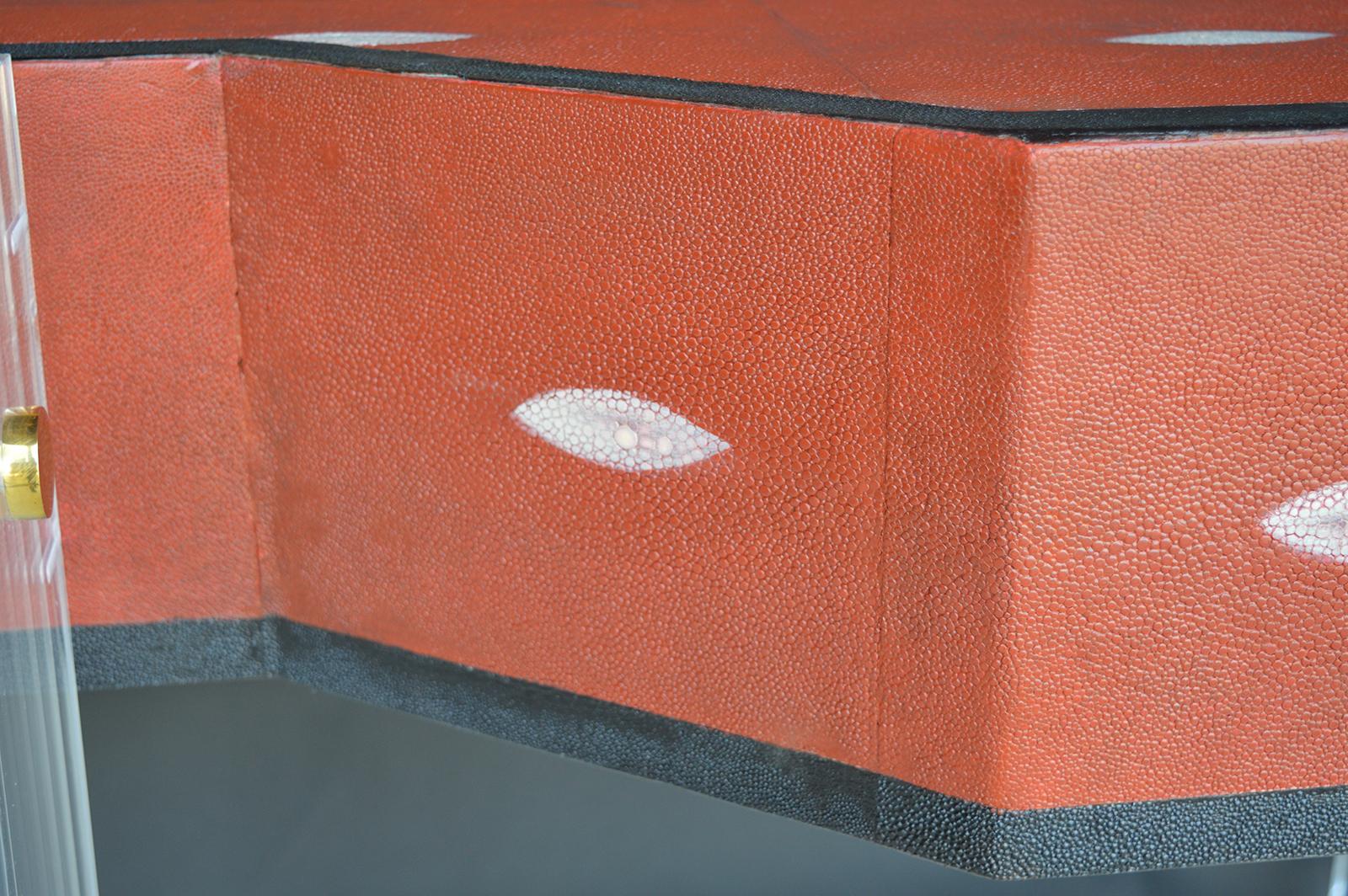 Red Shagreen and Lucite Desk 3
