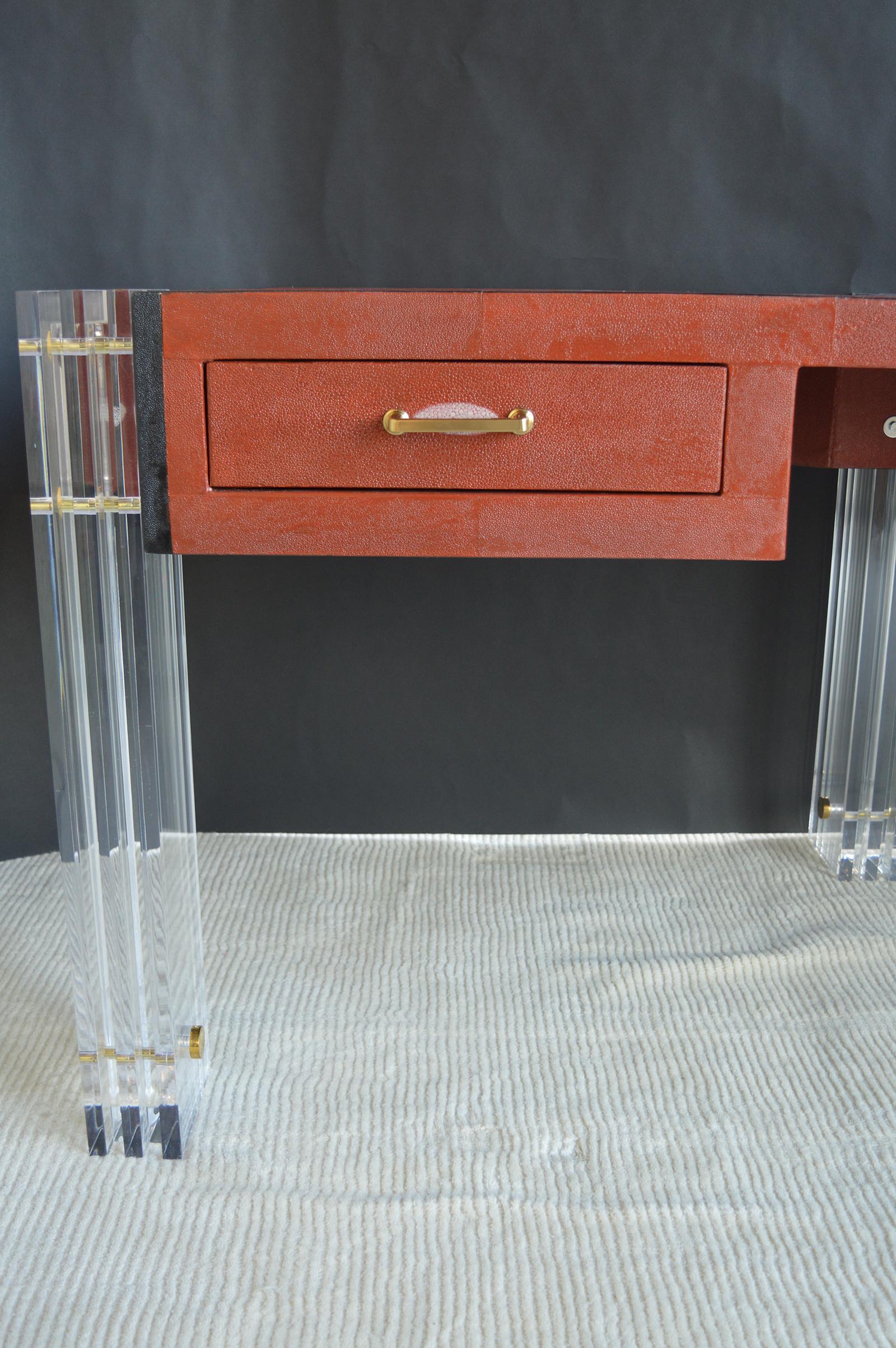 Red Shagreen and Lucite Desk 4