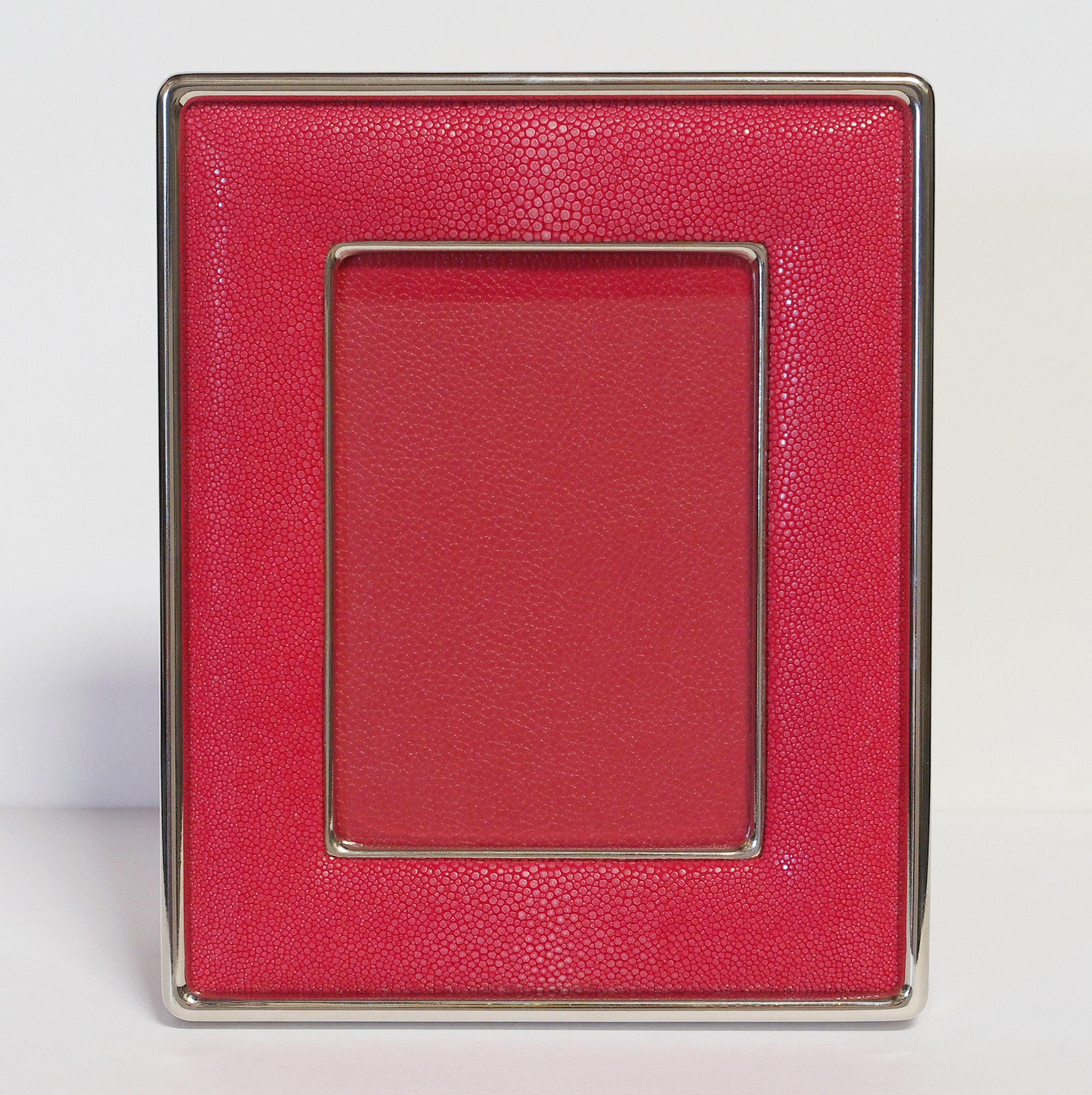 Red shagreen leather and nickel-plated photo frame with presentation red leather box by Fabio Ltd
Height: 10 inches / Width: 8.5 inches / Depth: 1 inch
Photo size: 5 inches by 7 inches
LAST 1 in stock in Los Angeles
Order Reference #: FABIOLTD