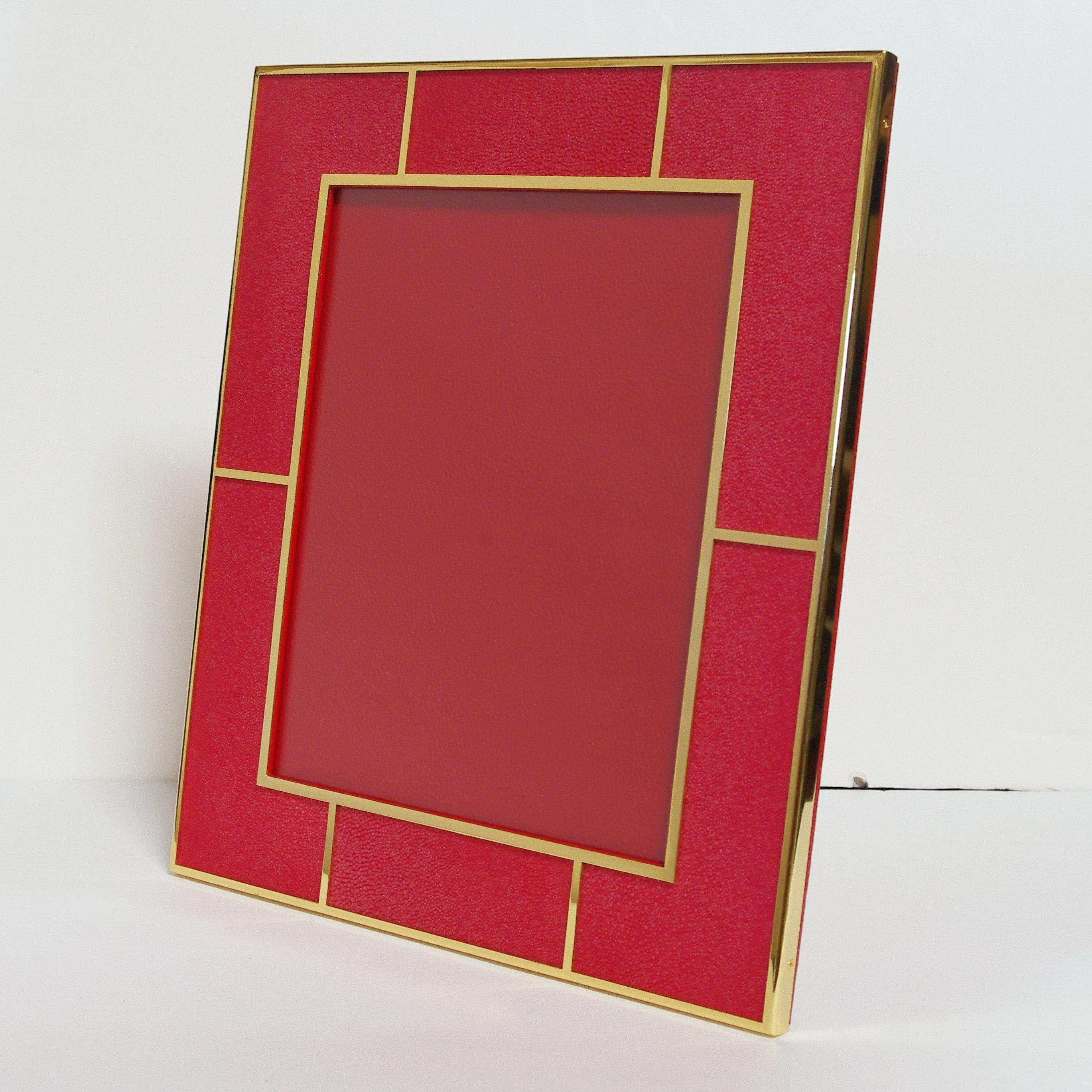 Modern Red Shagreen Photo Frame by Fabio Ltd For Sale