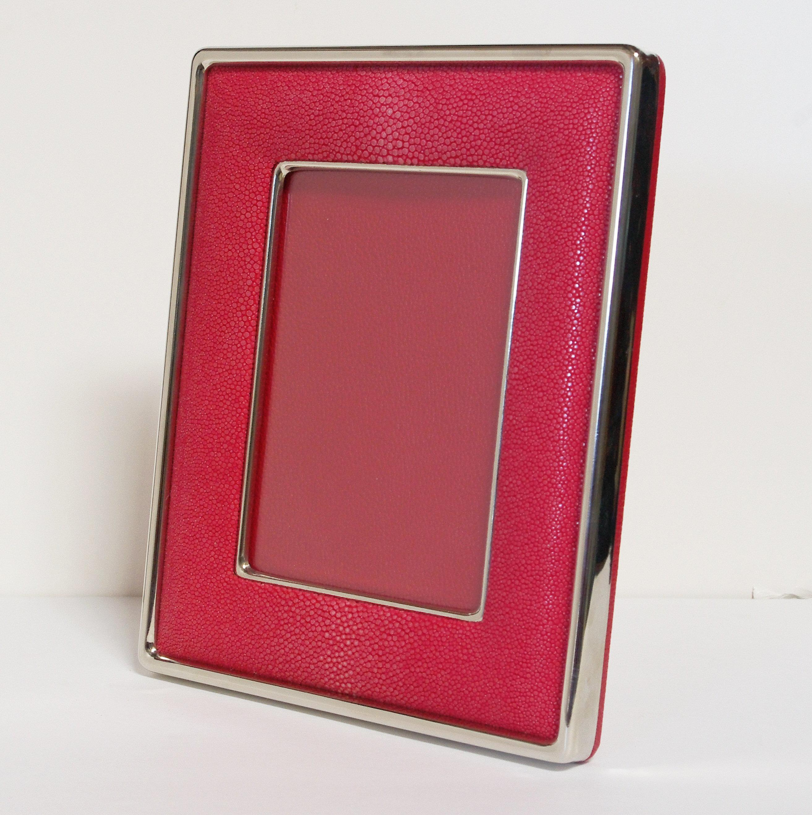 Modern Red Shagreen Photo Frame by Fabio Ltd For Sale