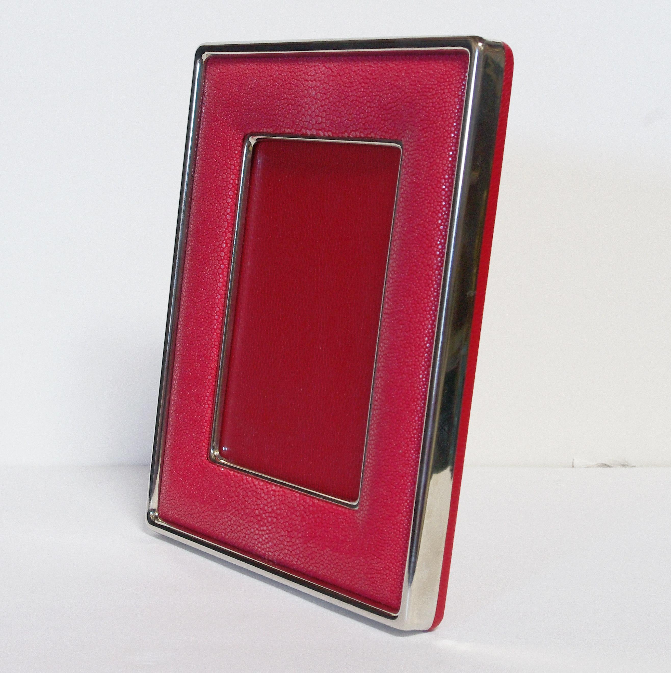 Contemporary Red Shagreen Photo Frame by Fabio Ltd For Sale
