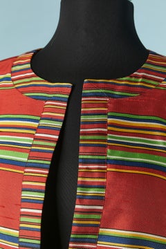Red shantung skirt -suit with stripe pattern Yves Saint Laurent Rive Gauche