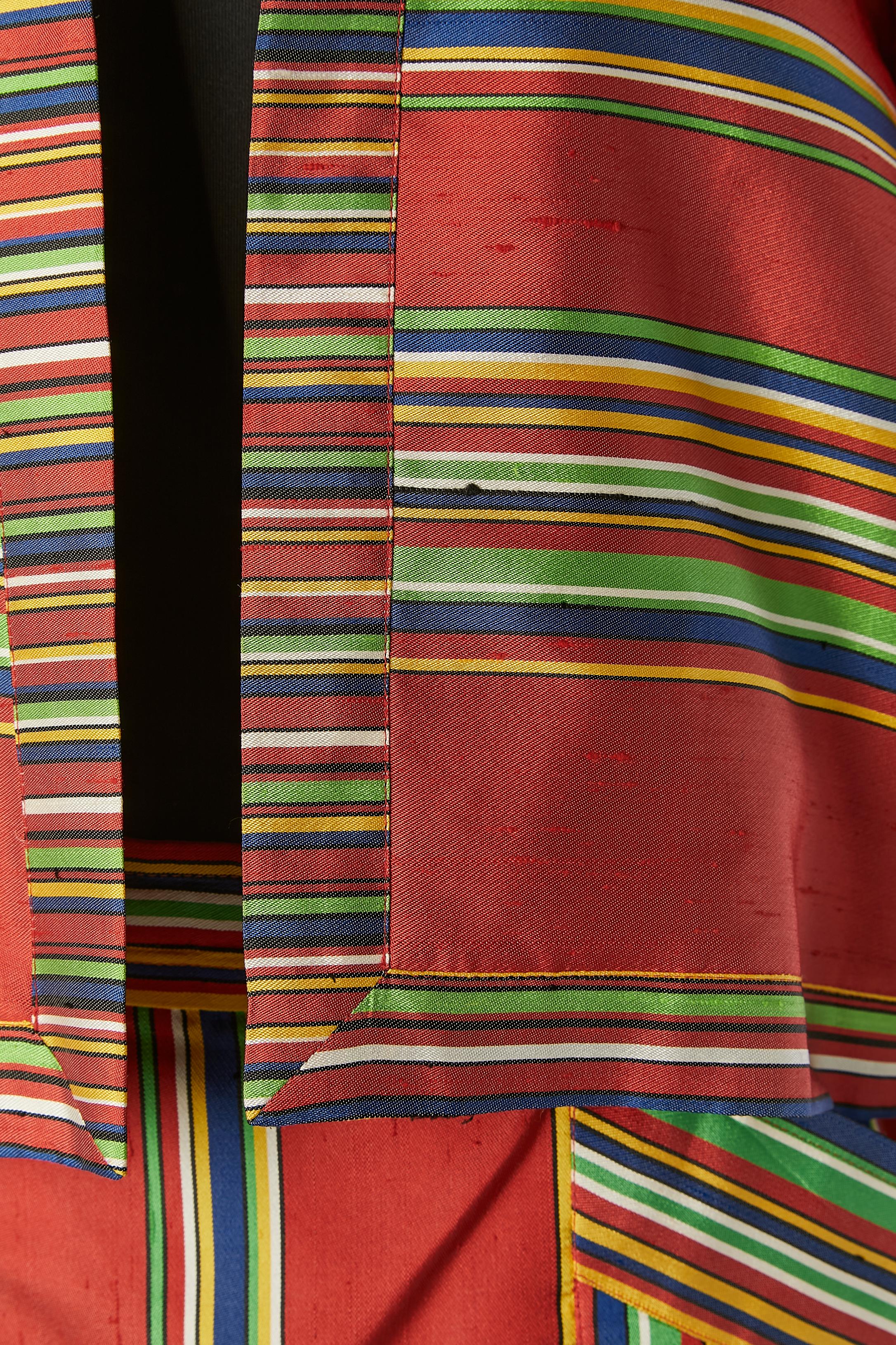 Red shantung skirt -suit with stripe pattern Yves Saint Laurent Rive Gauche  In Excellent Condition For Sale In Saint-Ouen-Sur-Seine, FR