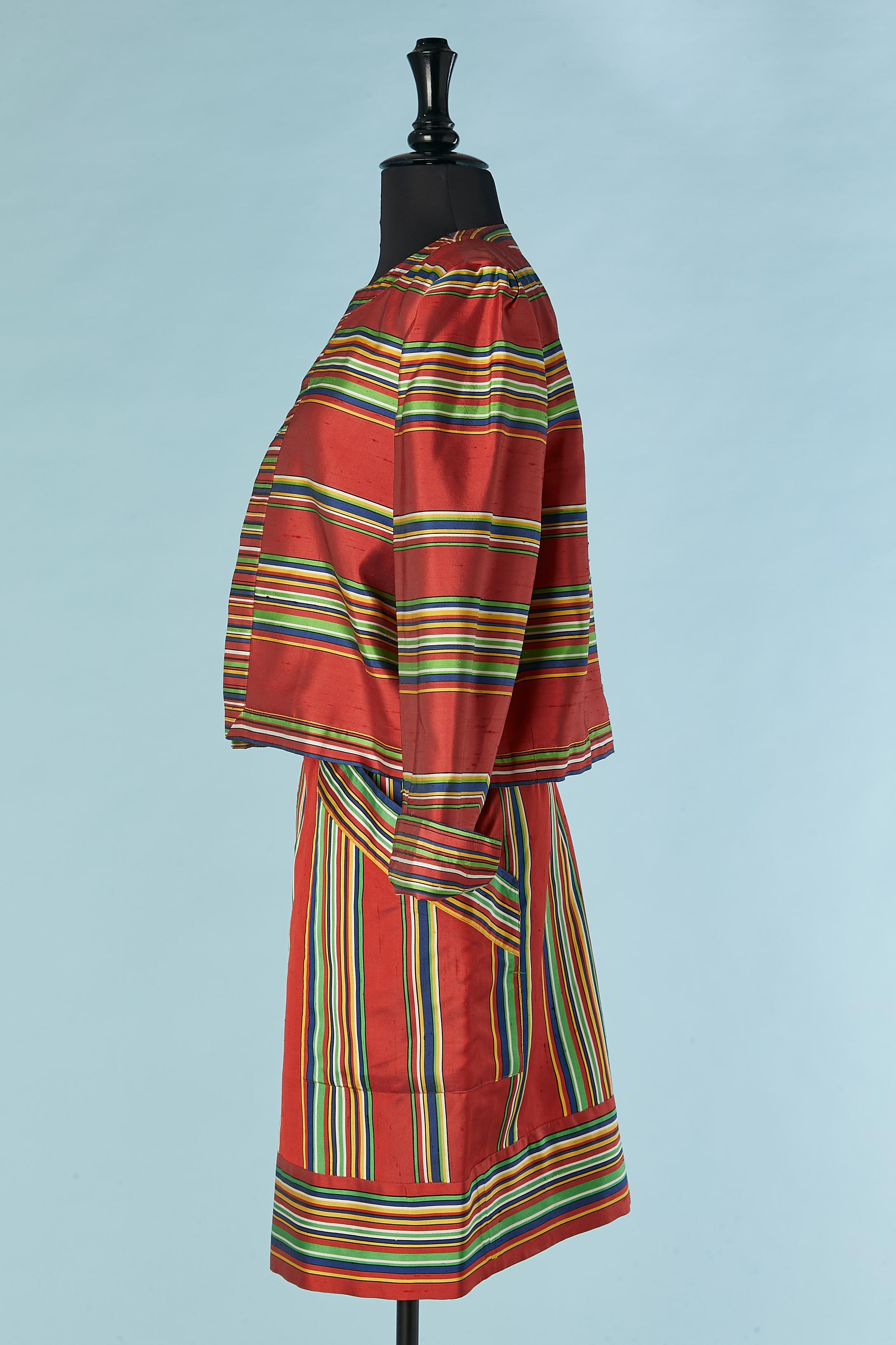 Combinaison jupe shantung rouge à rayures Yves Saint Laurent Rive Gauche en vente 1