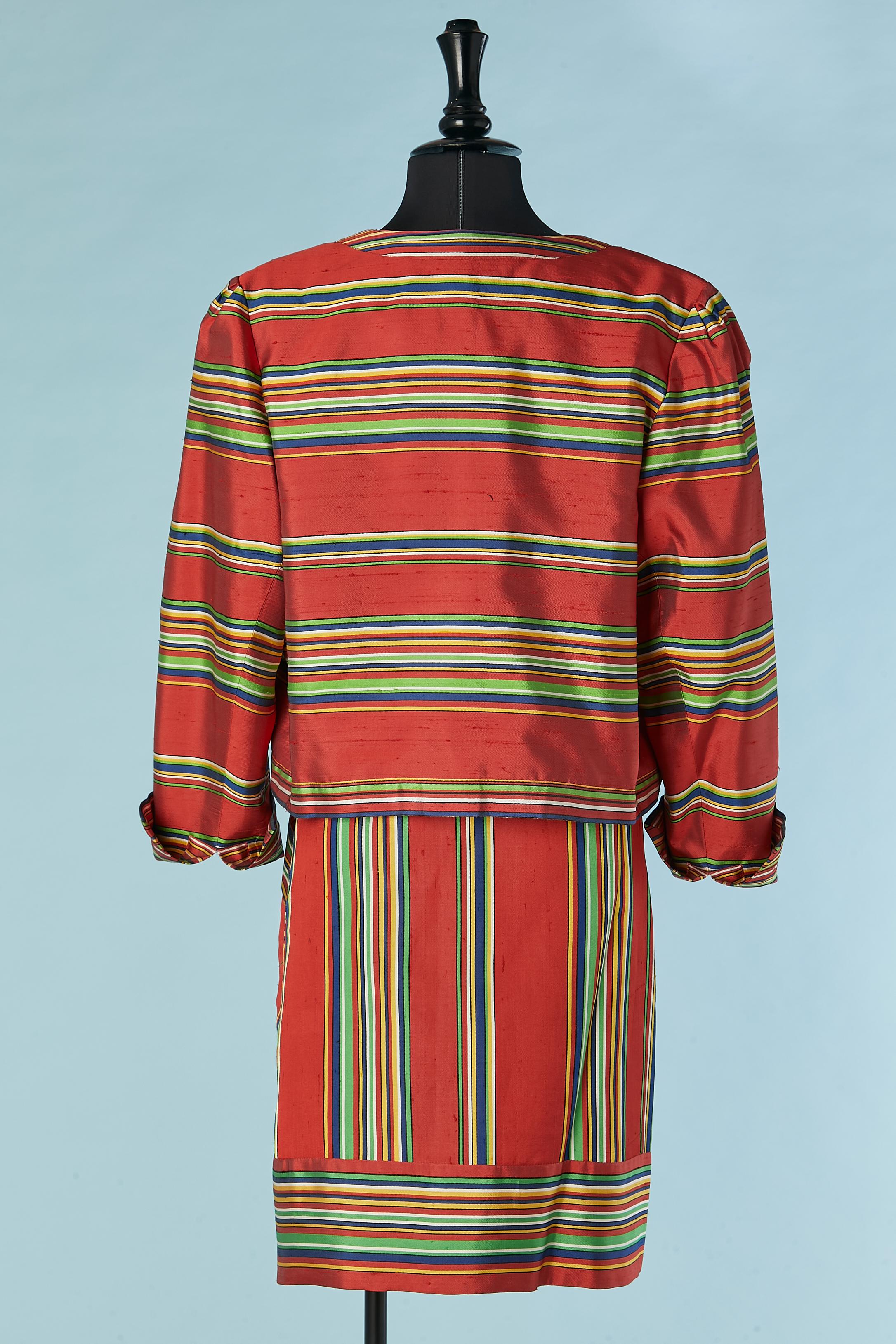 Combinaison jupe shantung rouge à rayures Yves Saint Laurent Rive Gauche en vente 2