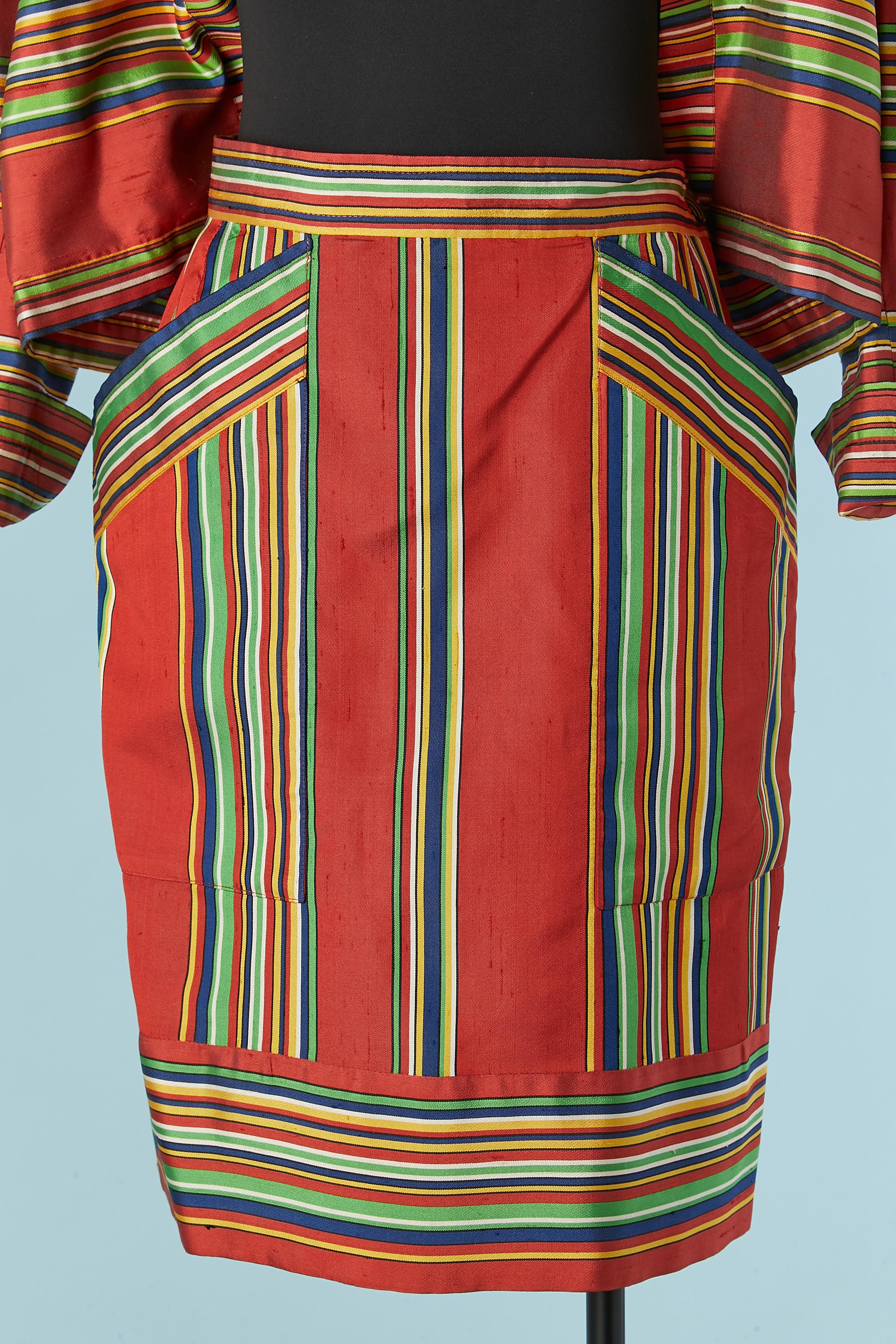 Combinaison jupe shantung rouge à rayures Yves Saint Laurent Rive Gauche en vente 3