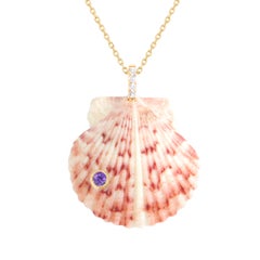Ciondolo a forma di conchiglia rossa con diamante e ametista