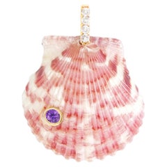 Pendentif coquillage rouge avec diamant et améthyste