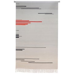 "Red Shift 1" Red and Grey Toned Handwoven Wool Rug Kilim or Tapestry