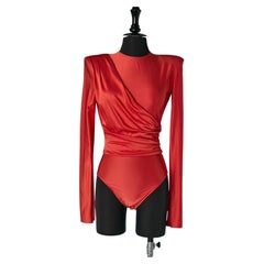 Red shiny jersey draped body-suit ALEXANDRE VAUTHIER