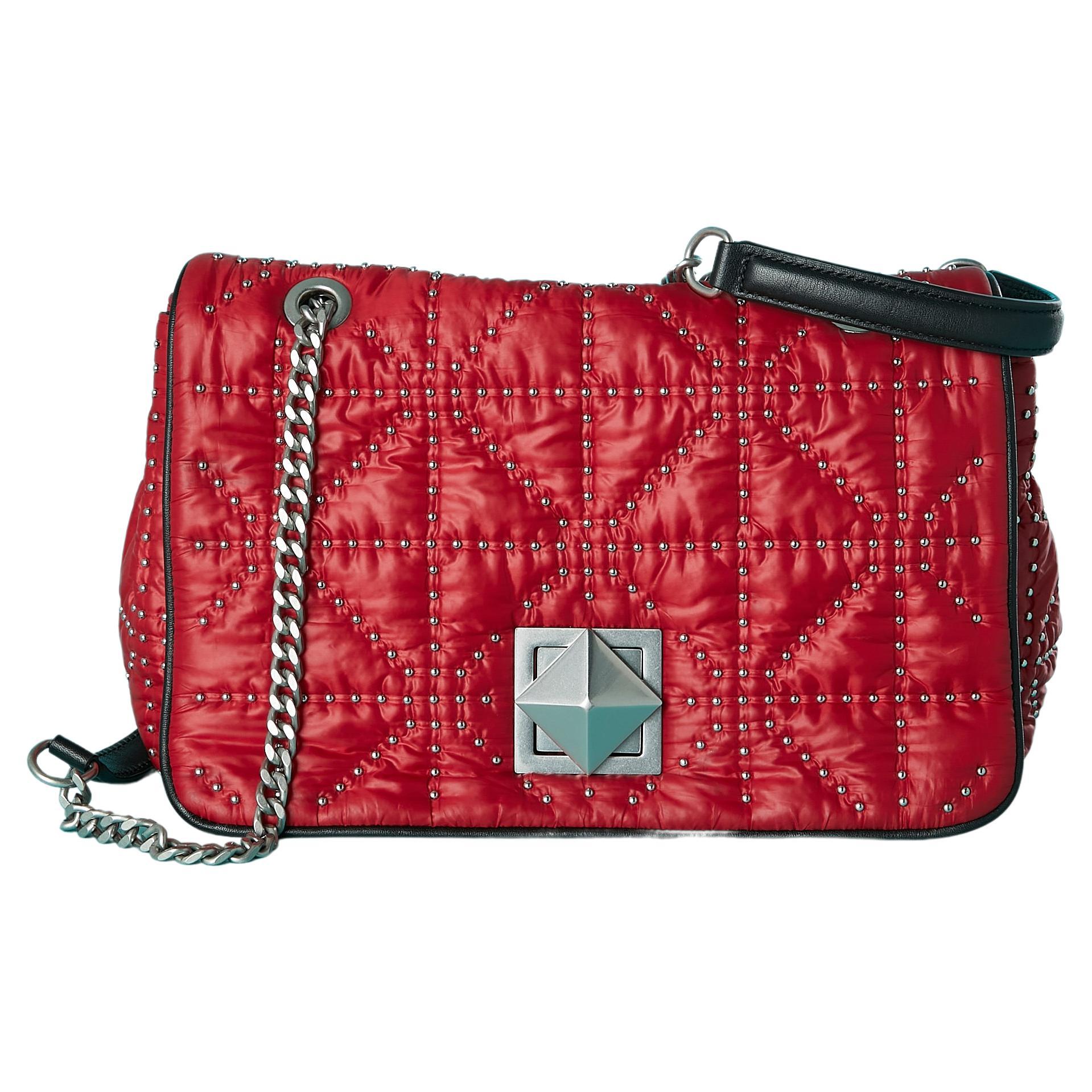 Red shoulder bag with tiny silver studs Sonia Rykiel Circa 2000's  For Sale