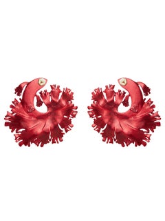 Red Siamese Fighting Fish Earrings-Recycled Aluminium, 18kt & 14ktGold & Diamond