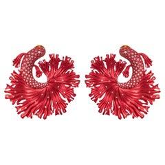 Orecchini con pesce combattente siamese rosso - Alluminio riciclato, oro 18kt e diamanti