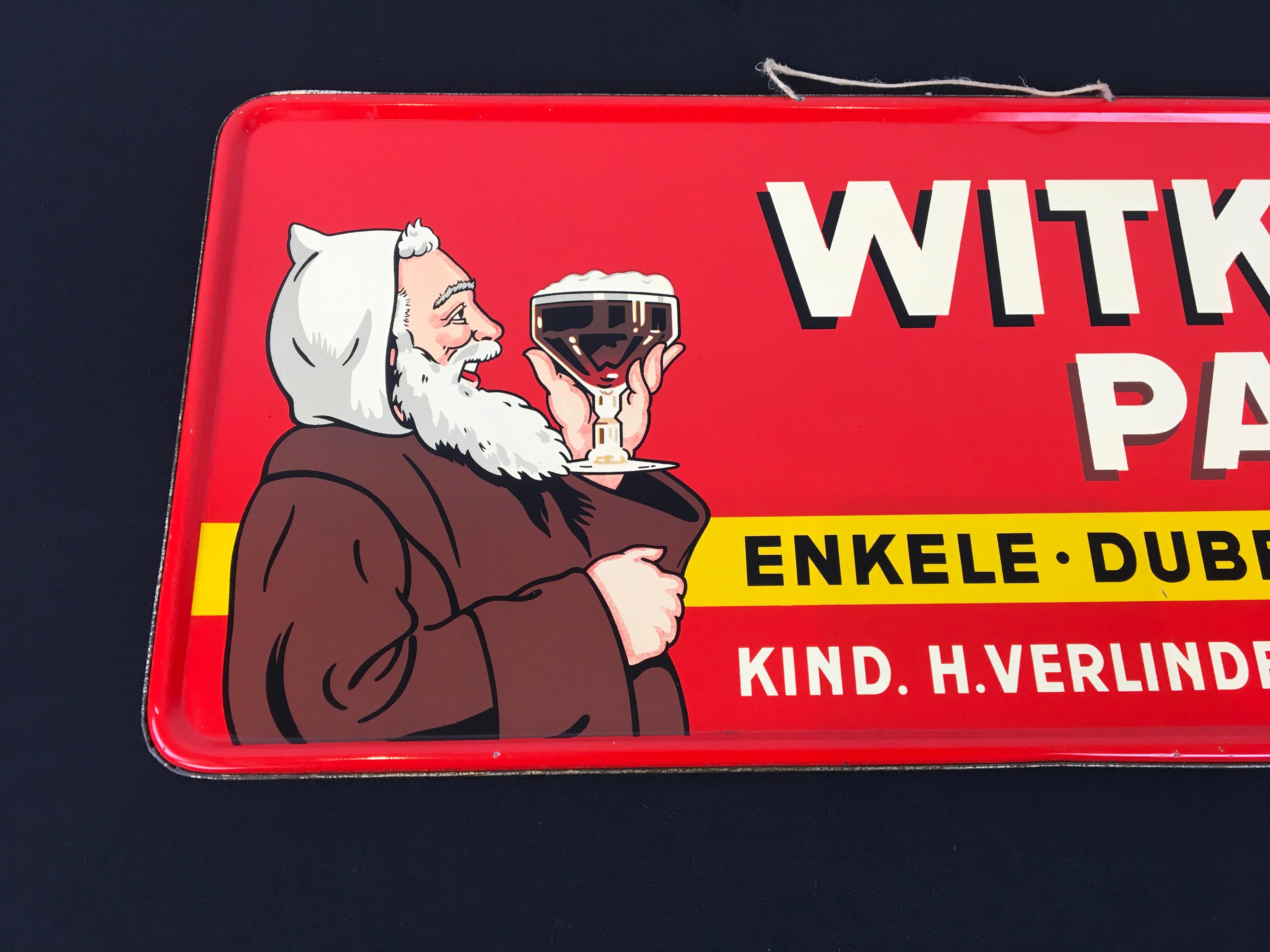 Rotes Schild Belgisches Bier Witkap Pater 1956 (Zinn) im Angebot