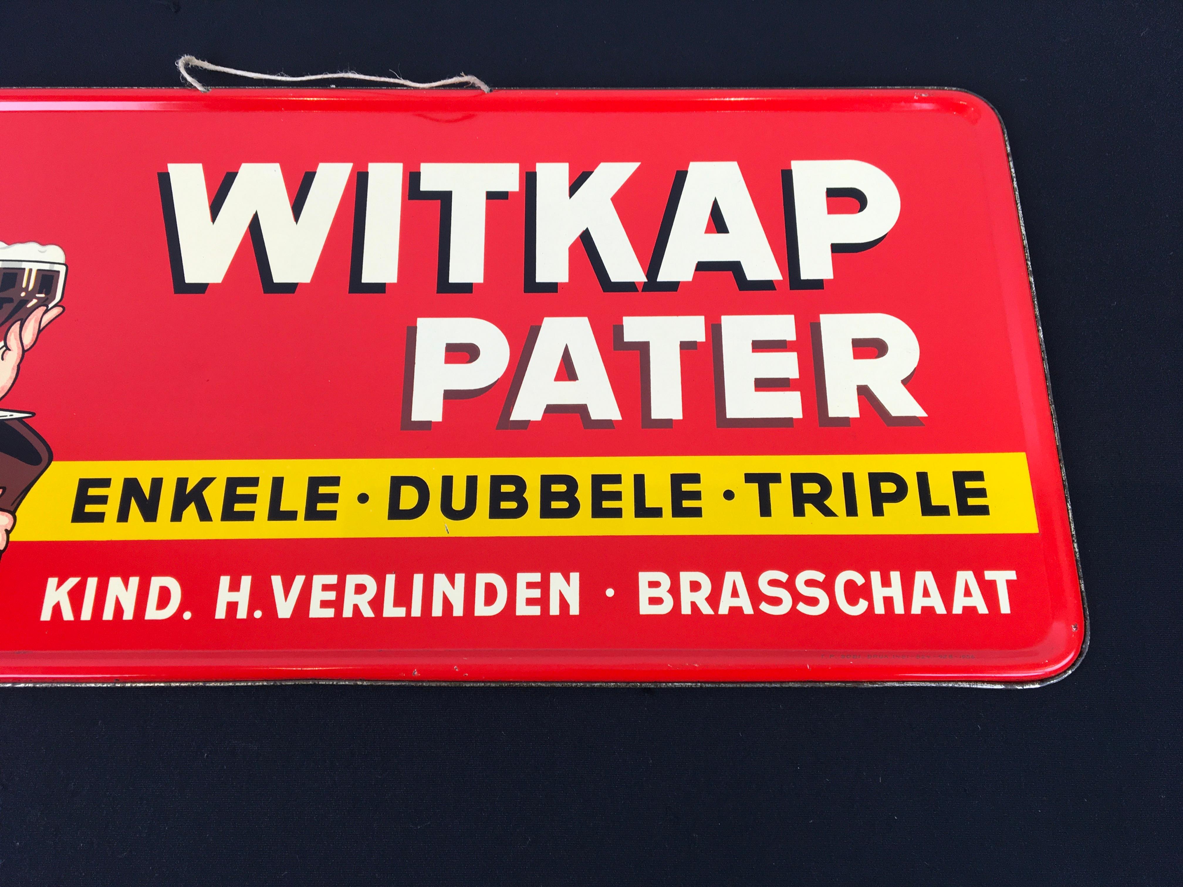 Étain Panneau rouge belge Beer Witkap Pater 1956 en vente