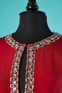 Red silk and rhinestone sleeveless cocktail dress Azzaro Paris