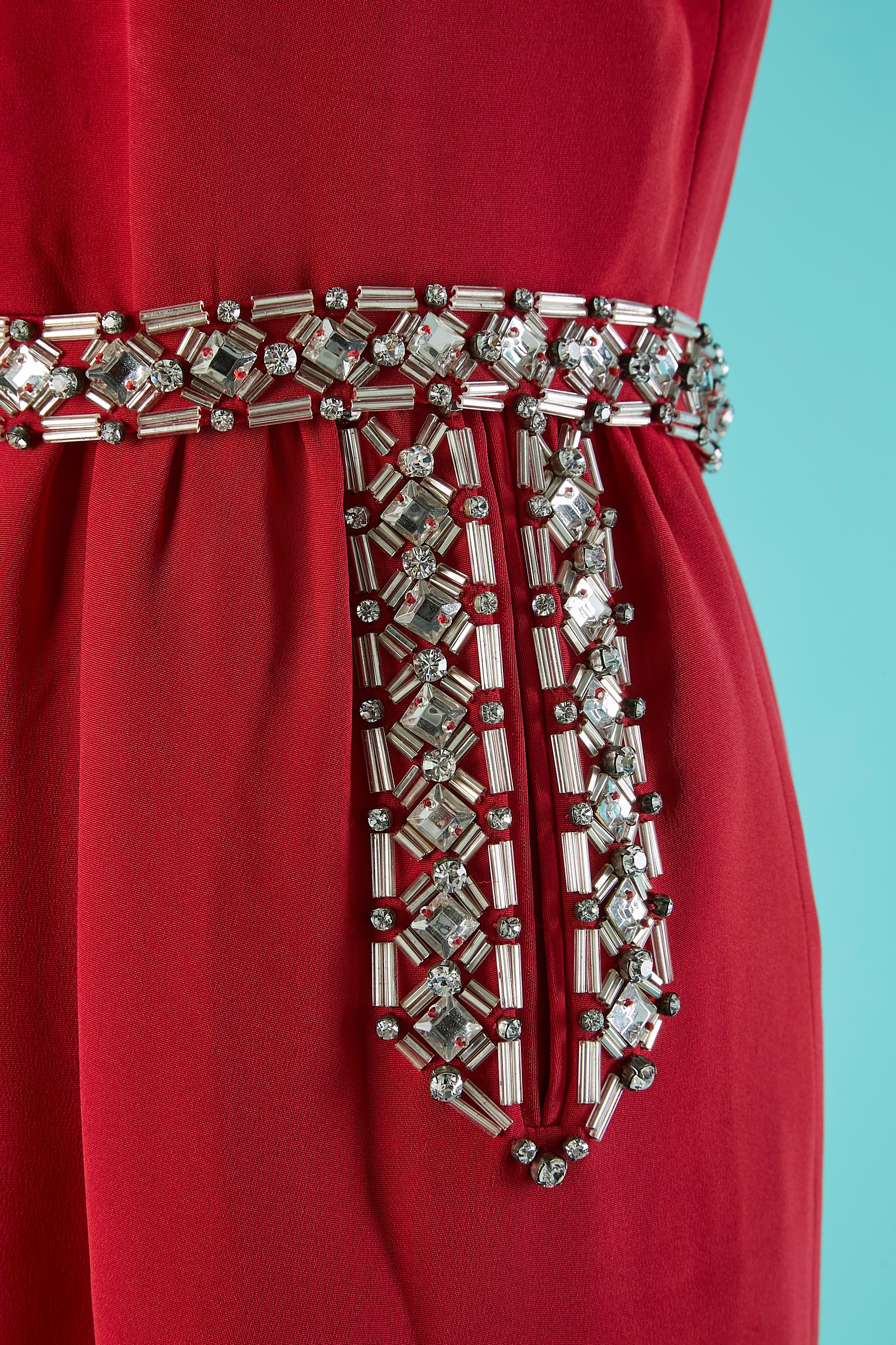 Women's Red silk and rhinestone sleeveless cocktail dress Azzaro Paris  For Sale