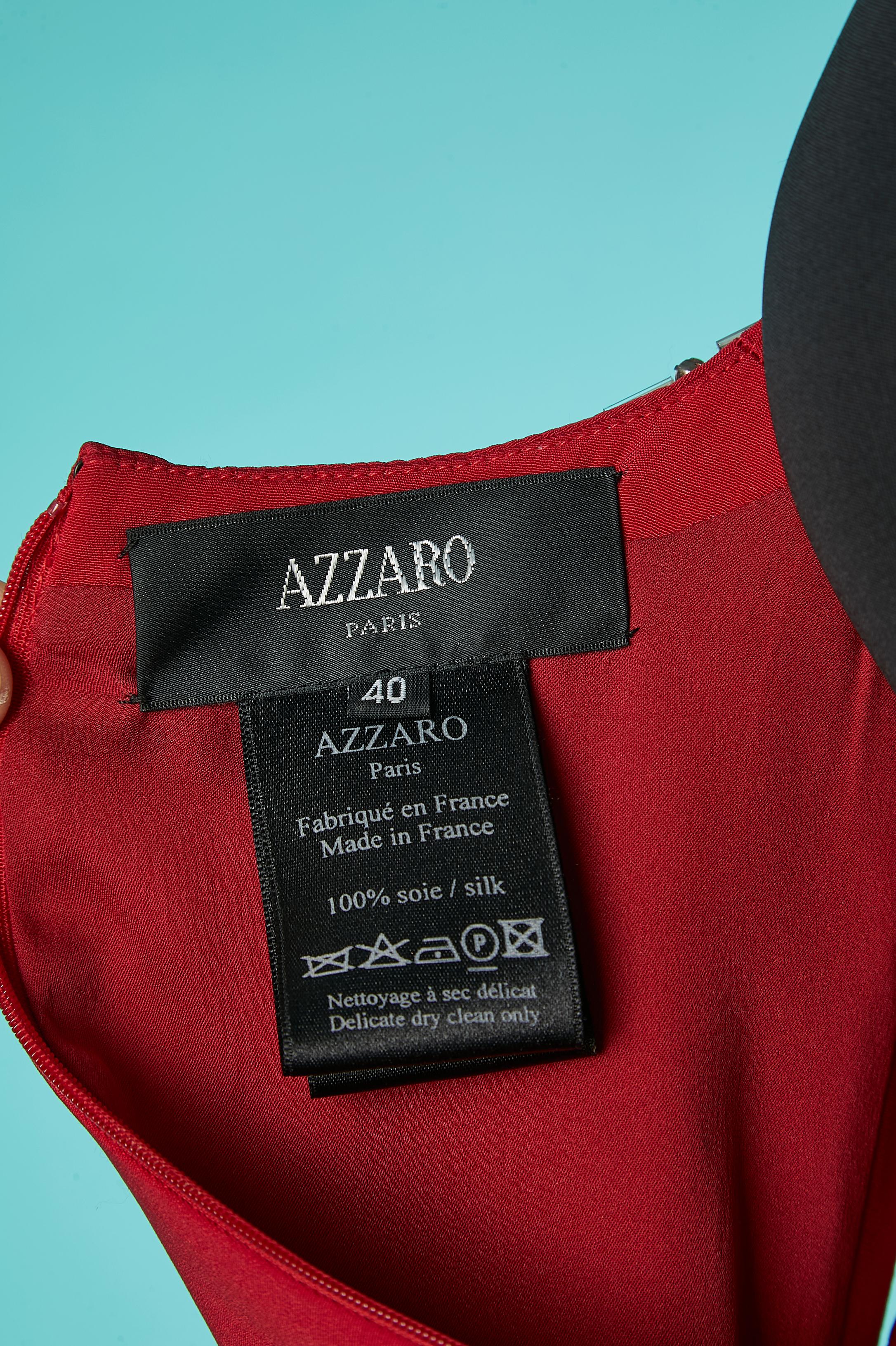 Red silk and rhinestone sleeveless cocktail dress Azzaro Paris  For Sale 3