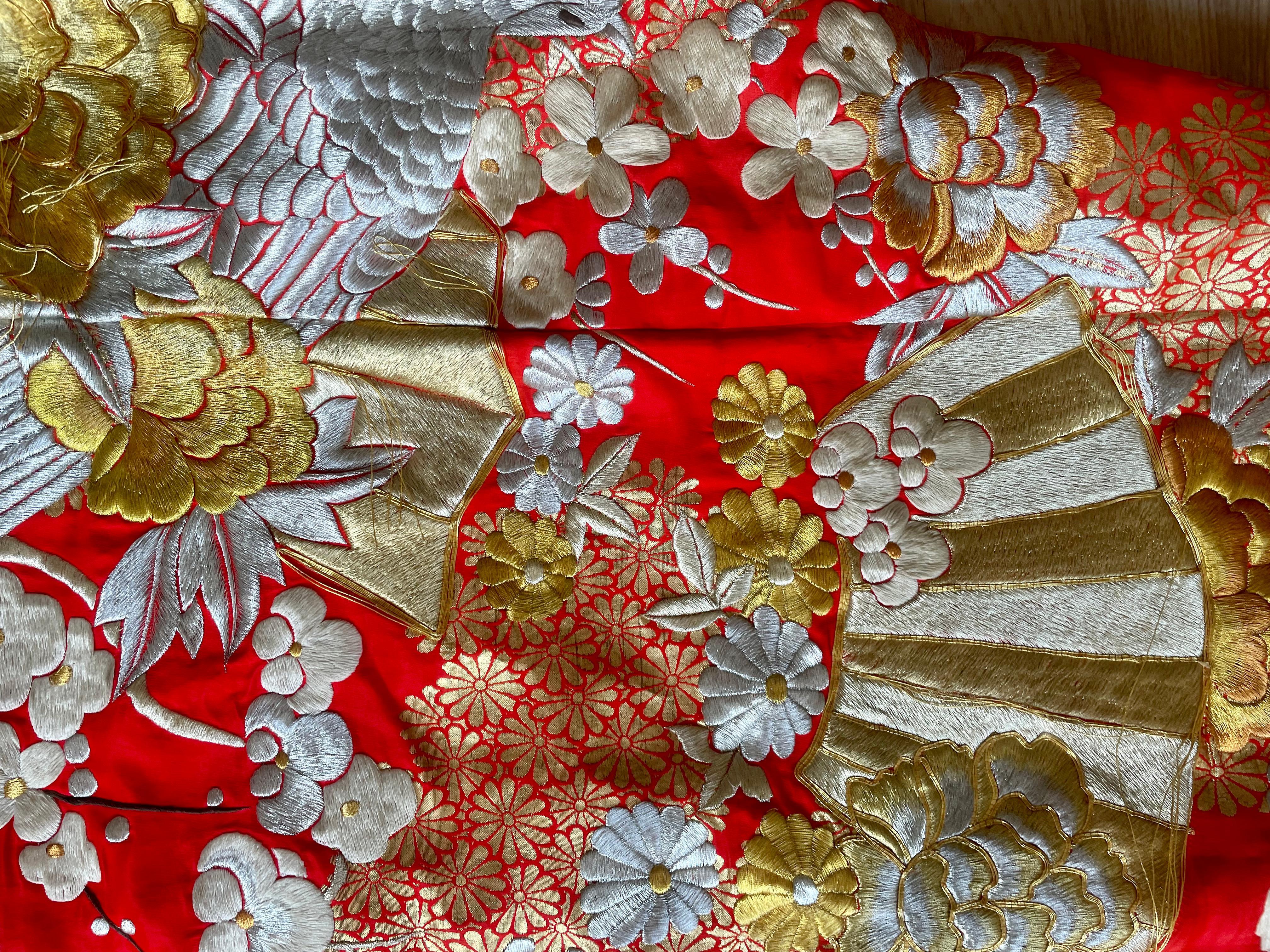 Japanese Red Silk Brocade Wedding Ceremonial Kimono, Japan. For Sale